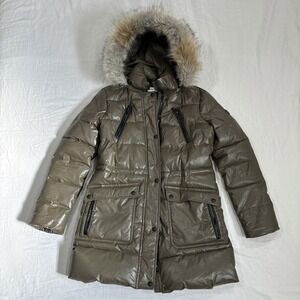 Calvin Klein Quilted Puffer Coat Parka Women's XS Green Winter Jacket Warm
